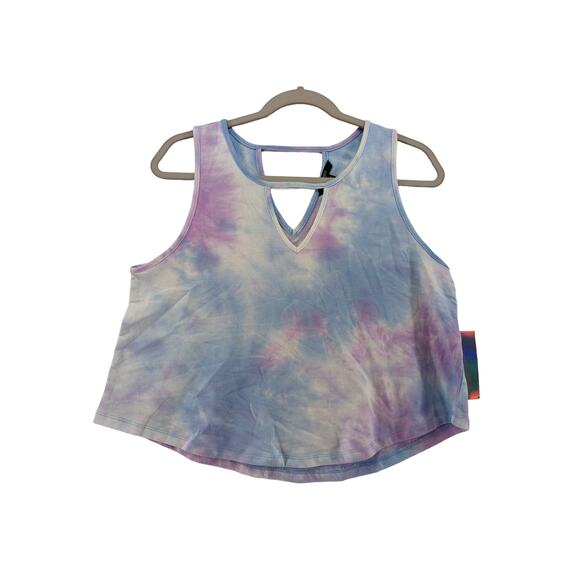Tresics Luxe Cropped Tank Top Small Blue Pink TieDye Sleeveless Keyhole Knit New - Picture 9 of 9